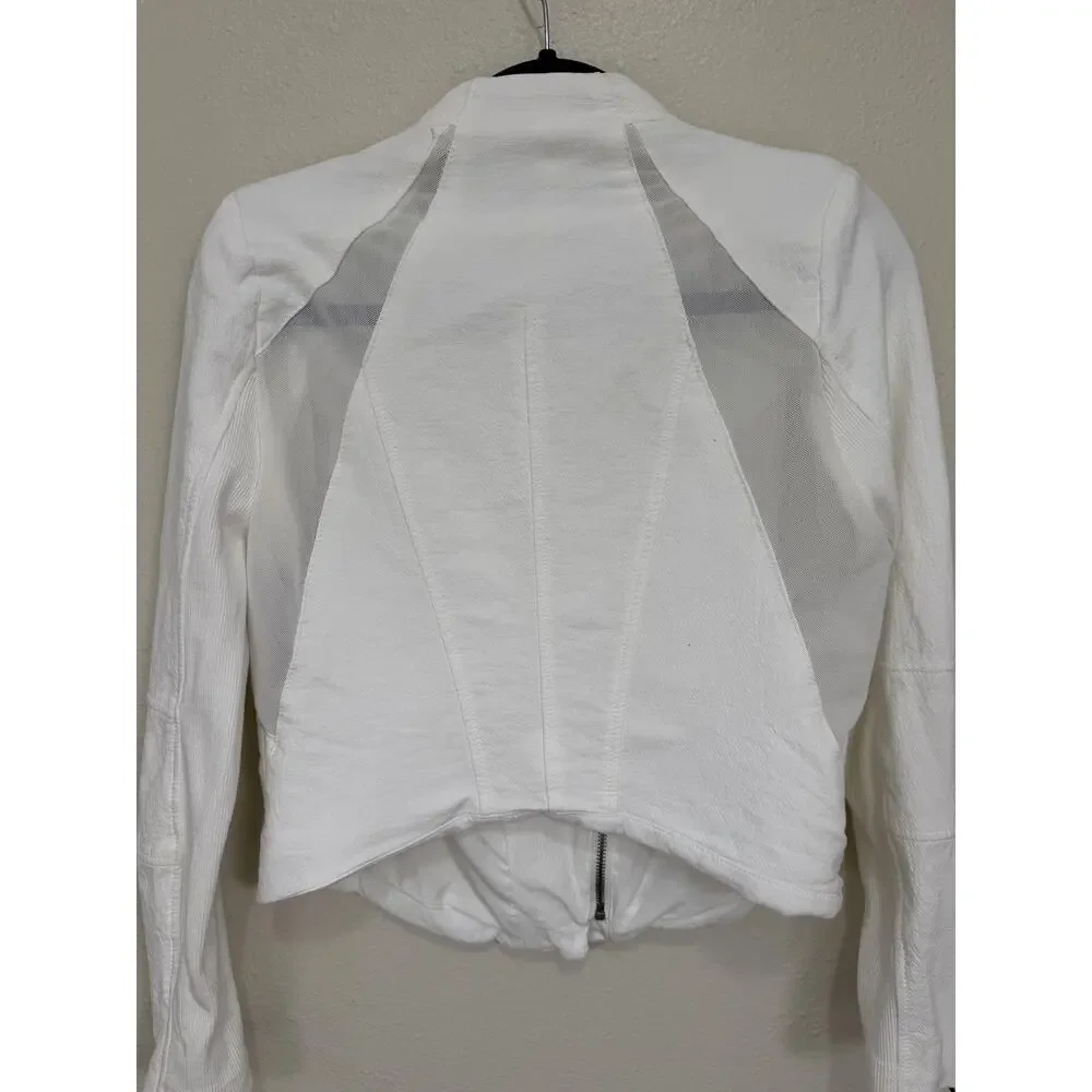 BLANKNYC White So Icy Collarless Mesh Moto Jacket Panel Asymmetric Zip M